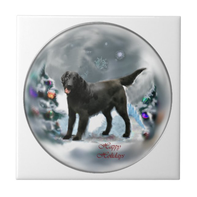 Azulejo De Cerâmica Natal para o Retriever Revestido Plano (Frente)