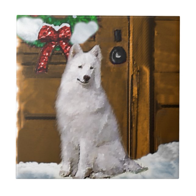 Azulejo De Cerâmica Natal Samoyed (Frente)