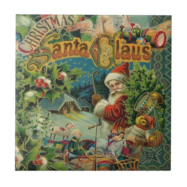 Azulejo De Cerâmica Natal Santa Claus Arte Antiquada (Frente)
