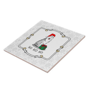 Azulejo De Cerâmica Natal Santa Hat Siberian Husky (prateado)