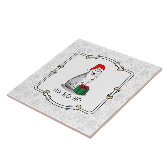 Azulejo De Cerâmica Natal Santa Hat Siberian Husky (prateado) (Lateral)