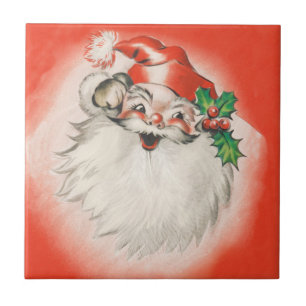 Azulejo De Cerâmica Natal Vintage, Alegre Papai Noel Retro dos Anos 50