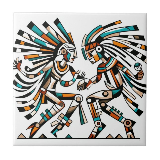 Azulejo De Cerâmica Native American Kokopeli Dancers Art (Frente)