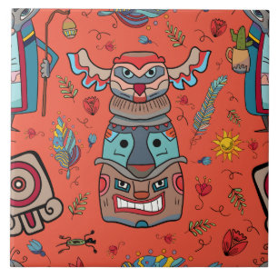 Azulejo De Cerâmica Native American Totem Orange