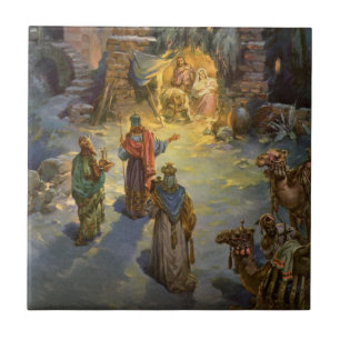 Azulejo De Cerâmica Natividade de Natal Vintage com Magos Visitantes