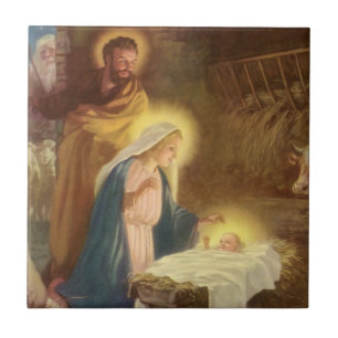 Azulejo De Cerâmica Natividade de Natal Vintage, Maria José Menino Jes