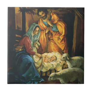 Azulejo De Cerâmica Natividade de Natal Vintage, Menino Jesus no Presé