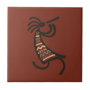 Azulejo De Cerâmica Nativo Americano Kokepelli Dancer Dark Red