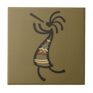 Azulejo De Cerâmica Nativo americano Kokopelli Dancer Brown Green