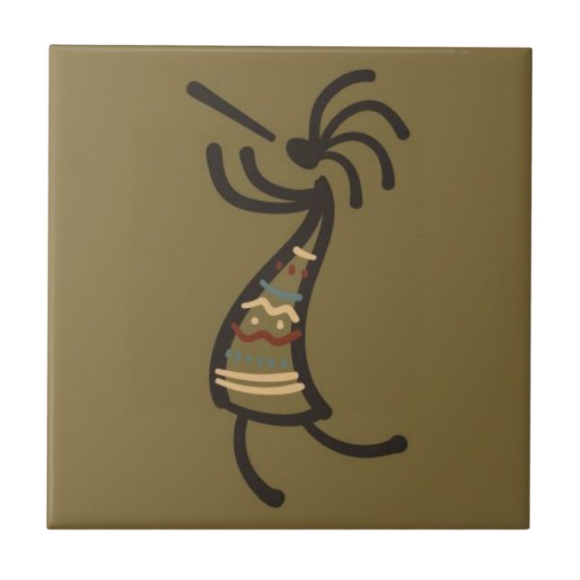 Azulejo De Cerâmica Nativo americano Kokopelli Dancer Brown Green (Frente)