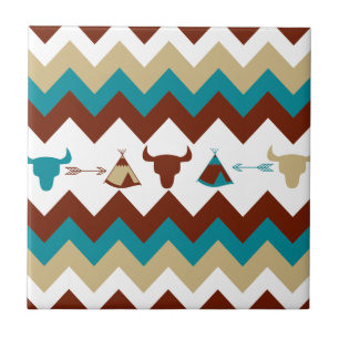 Azulejo De Cerâmica Nativo Americano Tribal Chevron Skulls Tipi Arrows