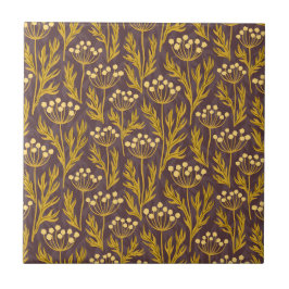 Azulejo De Cerâmica Natural Floral Pattern: Golden Accents  Dark Canva