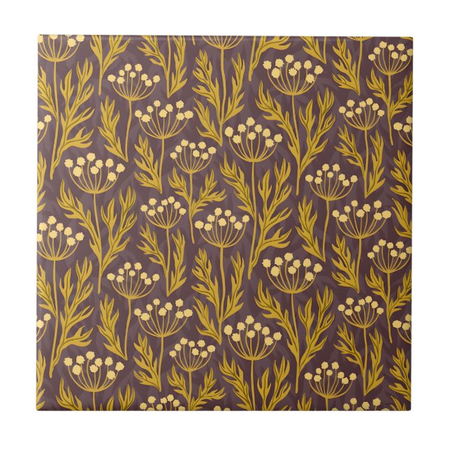 Azulejo De Cerâmica Natural Floral Pattern: Golden Accents  Dark Canva (Frente)