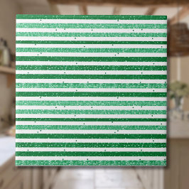 Azulejo De Cerâmica Nature Green White Horizontal Glitter Stripes