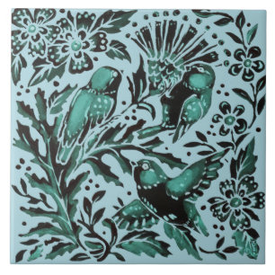 Azulejo De Cerâmica Nature Teal Bue Birds & Flowers Aqua Green Bonito
