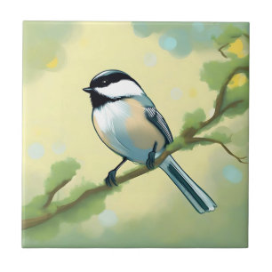 Azulejo De Cerâmica Natureza do Pássaro Chickadee