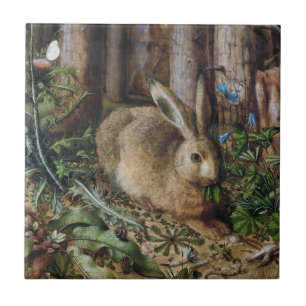 Azulejo De Cerâmica Natureza Florestal Vintage Hare Cottagecore Escuro