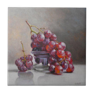 Azulejo De Cerâmica Natureza Morta de Uvas Vermelhas - de Pintura a Ól