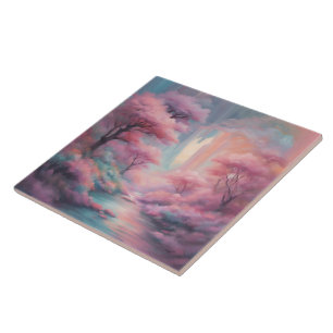 Azulejo De Cerâmica Natureza Rosa Floresta IA Arte