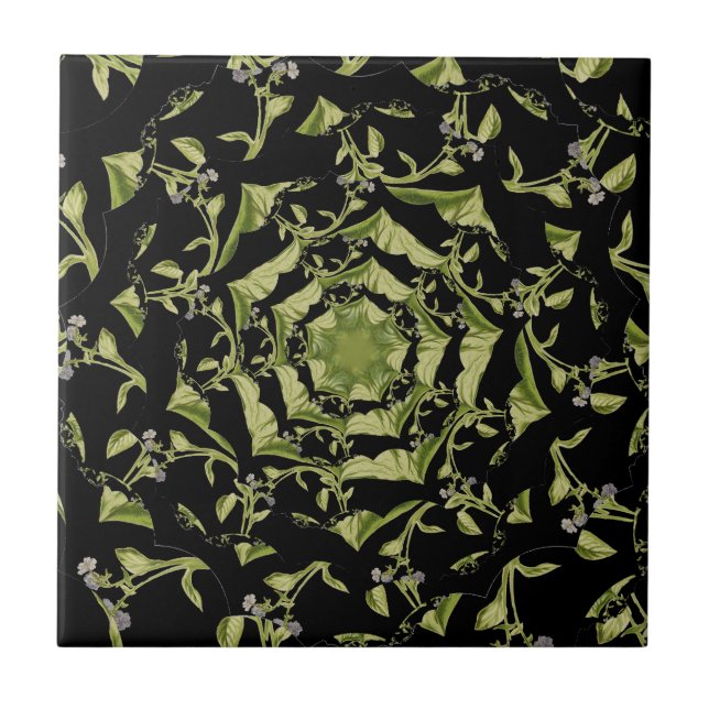 Azulejo De Cerâmica Natureza verde e negra hipnose fractal (Frente)