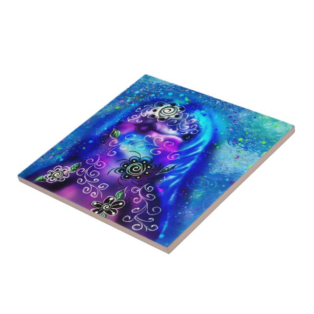 Azulejo De Cerâmica Náutica Costeira de Golfinho Azul Branco (Lateral)