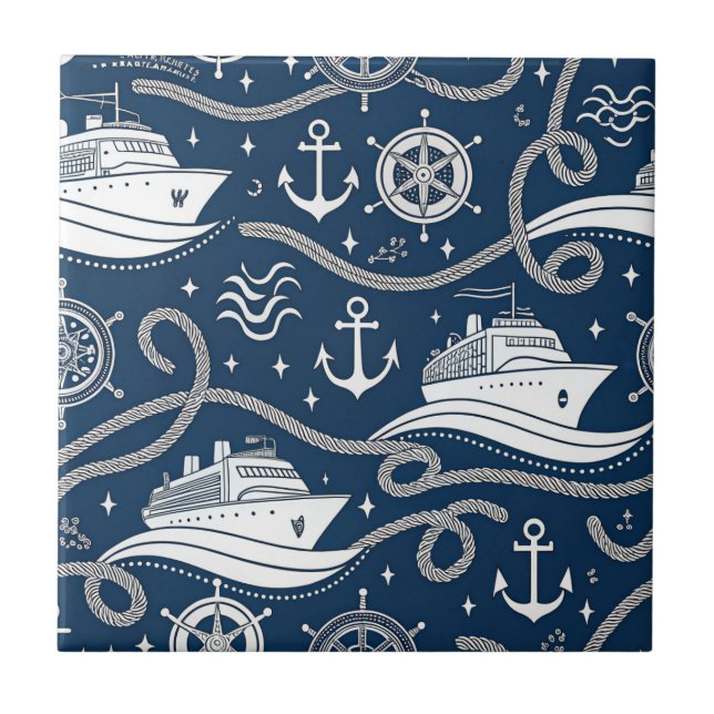 Azulejo De Cerâmica Nautical Cruise Seamless Pattern (Frente)