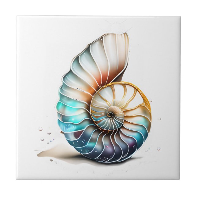 Azulejo De Cerâmica Nautilus 3D - casca iridescente de pérolas-mãe (Frente)