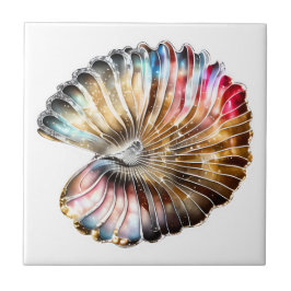 Azulejo De Cerâmica Nautilus Beach shell iridescente mãe de pérola