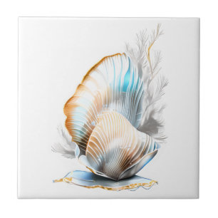Azulejo De Cerâmica Nautilus clam seashell iridescente praia 3D