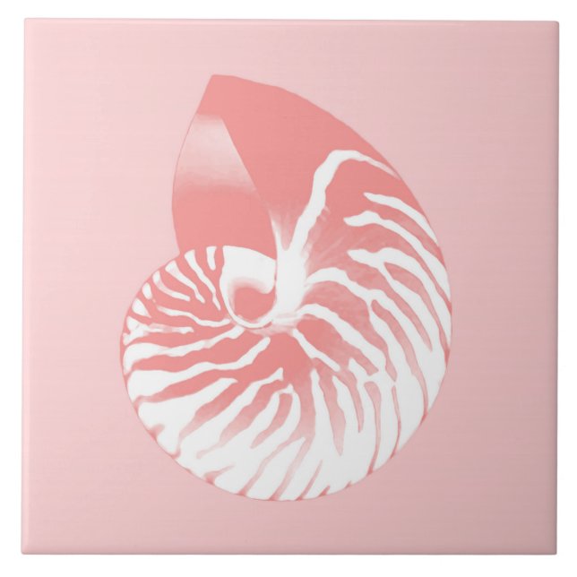 Azulejo De Cerâmica Nautilus - coral rosa e branco (Frente)