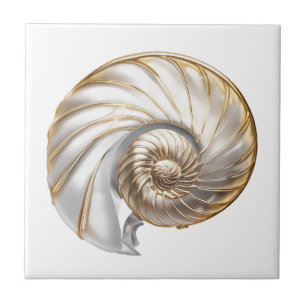 Azulejo De Cerâmica Nautilus seashell luster 3D praia sea