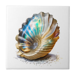Azulejo De Cerâmica Nautilus shell iridescente mãe pérola praia mar