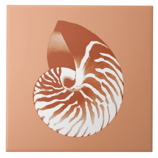 Azulejo De Cerâmica Nautilus shell - terracotta e branco (Frente)