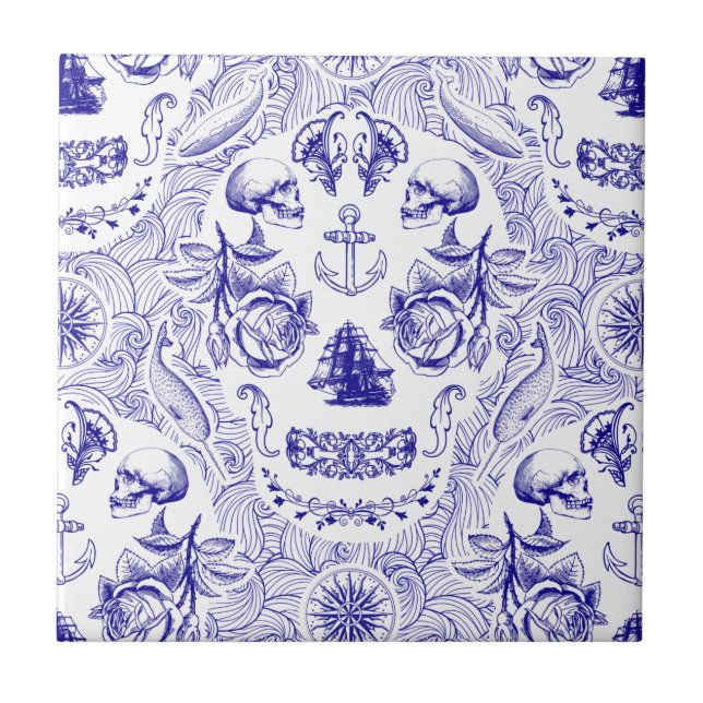 Azulejo De Cerâmica NautiSkull (Frente)