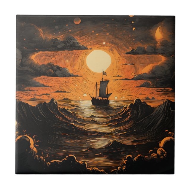 Azulejo De Cerâmica Navegação à noite (Frente)