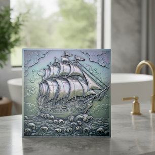 Azulejo De Cerâmica Navio à Vela Iridescente Metálico ID1223