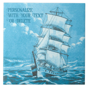 Azulejo De Cerâmica Navio à vela: Vintagem Náutica Azul