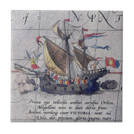 Azulejo De Cerâmica Navio alto e mapa do oceano Pacífico