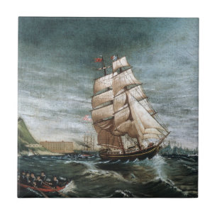 Azulejo De Cerâmica Navio Clipper no Porto de Nova York 1890