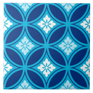 Azulejo De Cerâmica Navio com Motif Flor, Azul Indigo Profundo