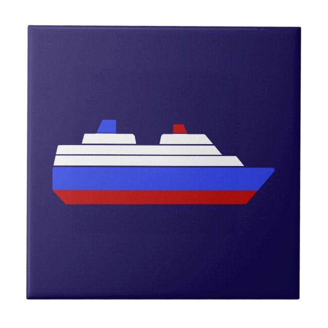 Azulejo De Cerâmica Navio de mar vermelho e azul (Frente)