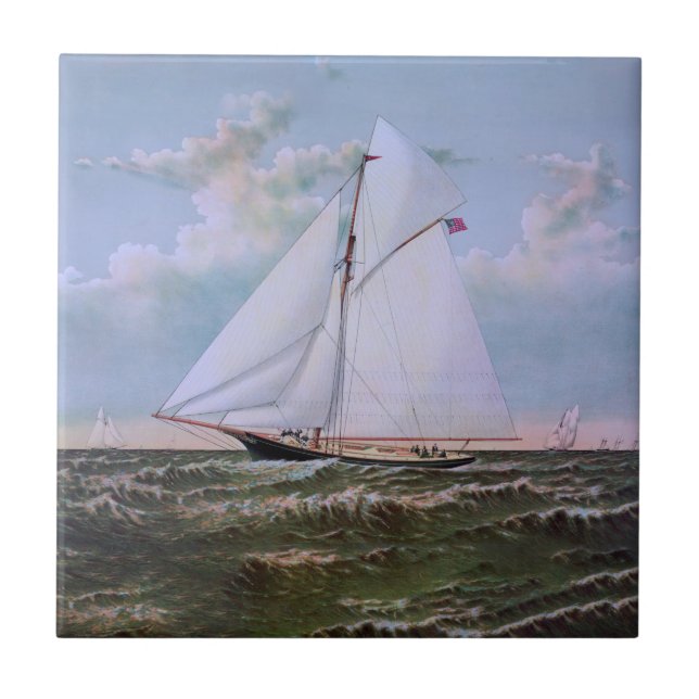 Azulejo De Cerâmica Navio de Navegação Antiquada - Yacht Sailboat Ocea (Frente)