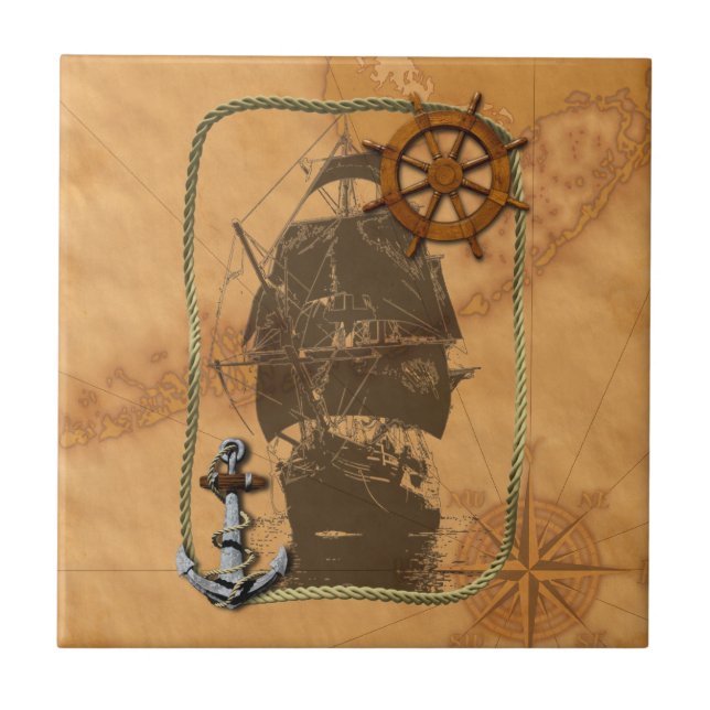 Azulejo De Cerâmica Navio de navigação histórico (Frente)