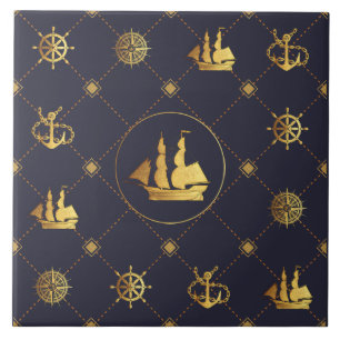 Azulejo De Cerâmica Navio de vela Dourada