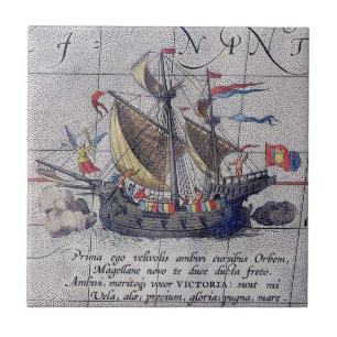 Azulejo De Cerâmica Navio e mapa altos do Oceano Pacífico