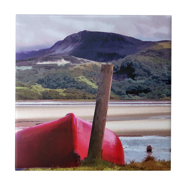 AZULEJO DE CERÂMICA  NAVIO E PAISAGEM DE MONTANHA (Frente)