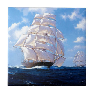 Azulejo De Cerâmica Navio equipado quadrado no mar