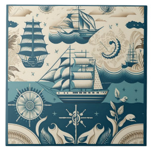 Azulejo De Cerâmica Navio náutico e arte cerâmica no mar Themed n.o 10