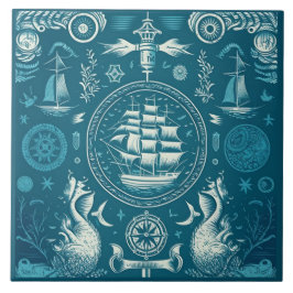 Azulejo De Cerâmica Navio náutico e arte cerâmica no oceano