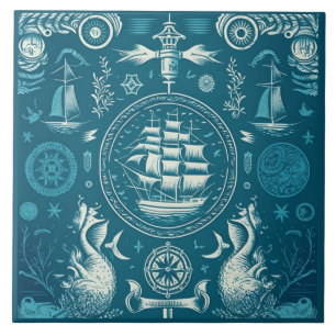 Azulejo De Cerâmica Navio náutico e arte cerâmica no oceano